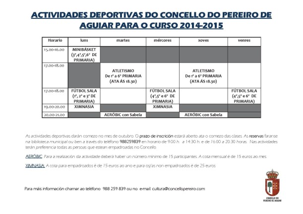 Concello Pereiro Aguiar-Actividades deportivas 2014-15